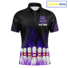Load image into Gallery viewer, Purple Flames Funny Raccoon Bowling Shirt For Men Custom Bowling Team Jersey For Bowlers