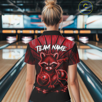 Red Flames Custom Funny Raccoon Womens Bowling Shirts Bowling Team Shirt For Bowlers NYN3411