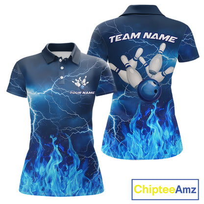 Blue Thunder Lightning Bowling Shirt For Women Fire Flame Bowling Team Jersey