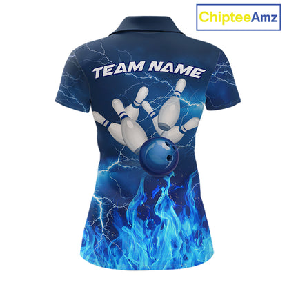Blue Thunder Lightning Bowling Shirt For Women Fire Flame Bowling Team Jersey