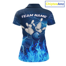 Load image into Gallery viewer, Blue Thunder Lightning Bowling Shirt For Women Fire Flame Bowling Team Jersey