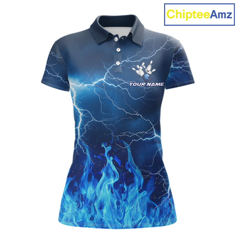 Blue Thunder Lightning Bowling Shirt For Women Fire Flame Bowling Team Jersey