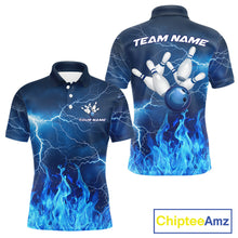 Load image into Gallery viewer, Blue Thunder Lightning Bowling Shirt For Men Fire Flame Bowling Team Jersey