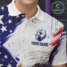 Load image into Gallery viewer, Male bowler wearing custom eagle bowling jersey during USBC championship, premium athletic apparel for patriotic Americans, veterans, wildlife lovers and competitive bowlers, symbolizing strength, leadership, honor and victory.
