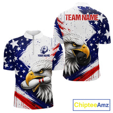Load image into Gallery viewer, Men's custom quarter-zip bowling jersey featuring grunge eagle artwork, moisture-wicking performance apparel for bowling tournaments, veterans, hunters, wildlife lovers and championship bowlers, symbolizing honor, vision, resilience and excellence