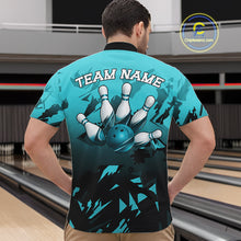 Load image into Gallery viewer, Custom Black &amp; Turquoise Strike Bowling Shirts For Men, Team Bowling Tournament Jerseys NYN3695