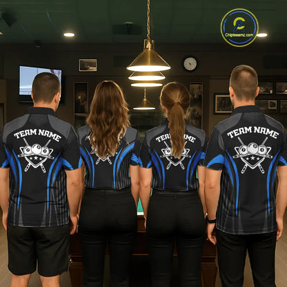 Black And Blue 8 Ball Pool Men Billiard Polo & 1/4-Zip Shirt Custom Pool Team Billiard Shirts NYN2401
