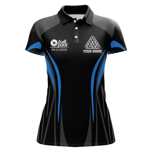 Black And Blue 8 Ball Pool Women Billiard Polo & 1/4-Zip Shirt Custom Pool Team Billiard Shirts NYN2401