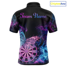Load image into Gallery viewer, Smoke Butterfly Dartboard Men Dart Polo &amp; 1/4-Zip Shirt Custom Blue Pink Dart Jersey For Darters NYN3001