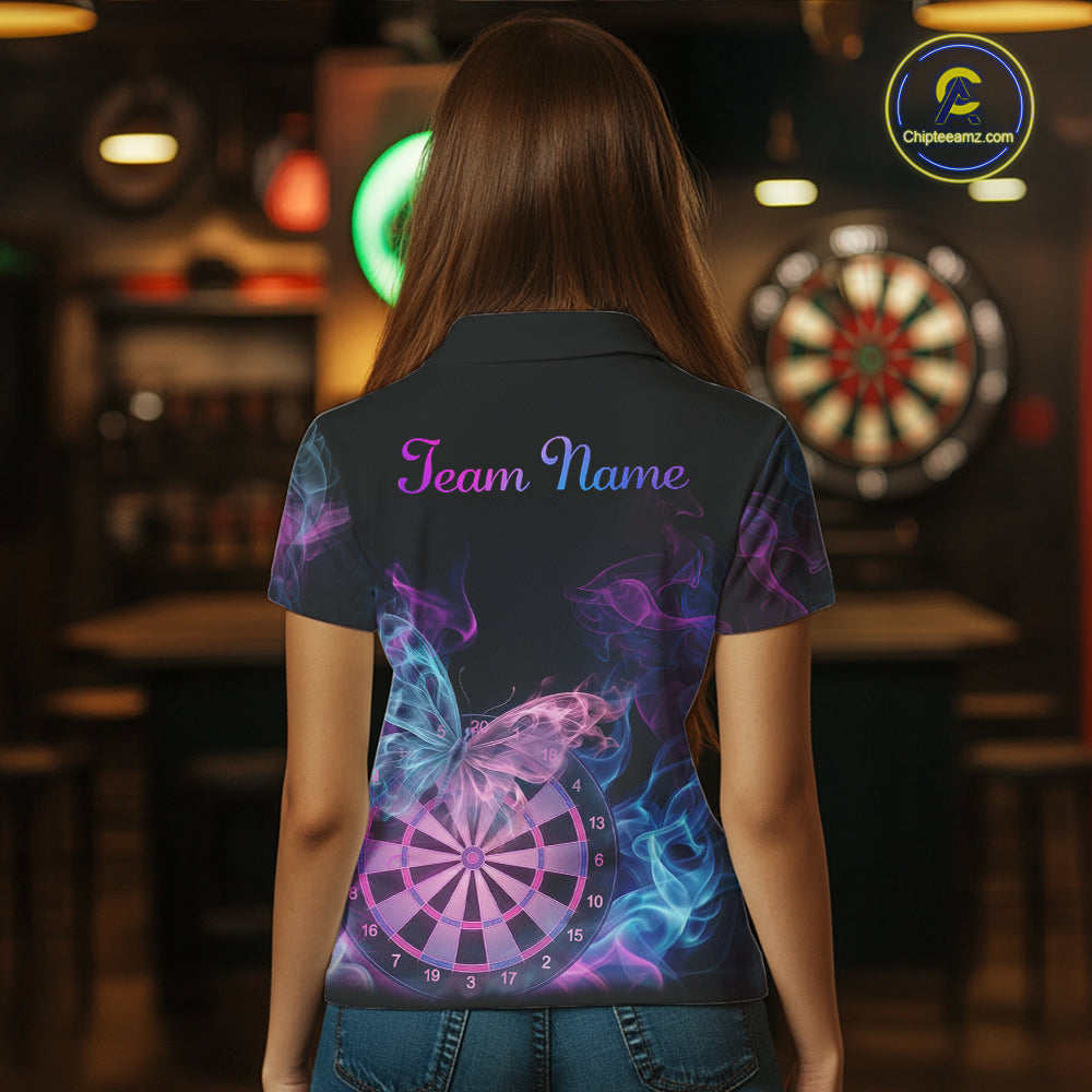 Smoke Butterfly Dartboard Women Dart Polo & 1/4-Zip Shirt Custom Blue Pink Dart Jersey For Darters NYN3001