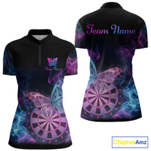 Load image into Gallery viewer, Smoke Butterfly Dartboard Women Dart Polo &amp; 1/4-Zip Shirt Custom Blue Pink Dart Jersey For Darters NYN3001