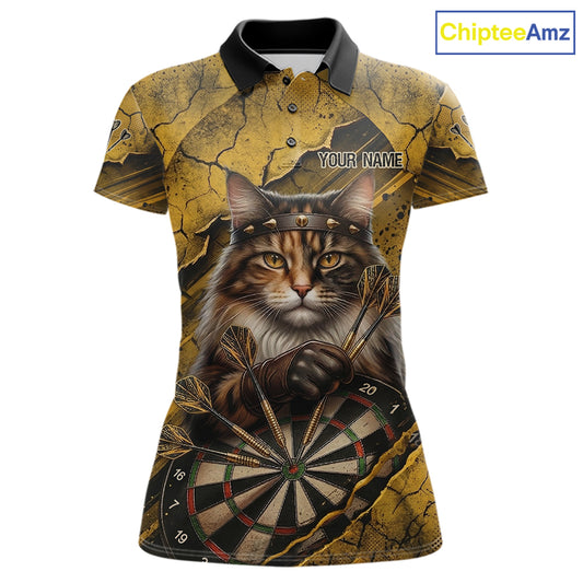 Funny Cat Cracked Darts Shirt For Women Custom Yellow Grunge Darts Team Jersey, Darts Gifts NYN3006