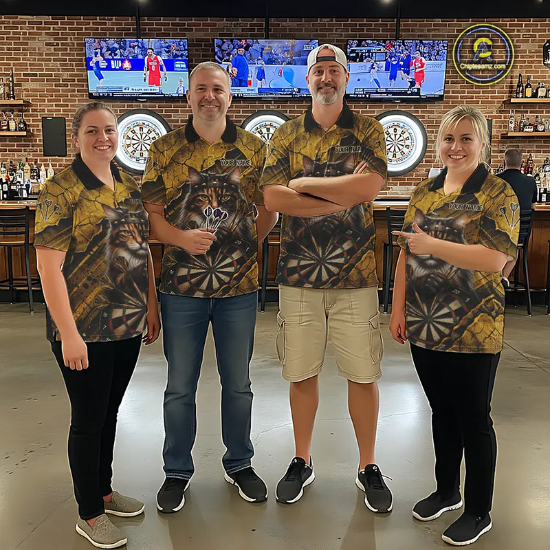 Funny Cat Cracked Darts Shirt For Women Custom Yellow Grunge Darts Team Jersey, Darts Gifts NYN3006