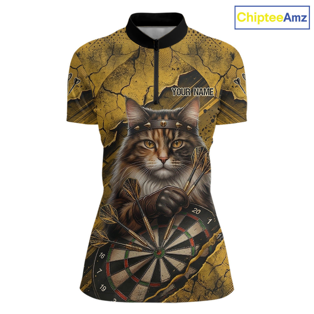 Funny Cat Cracked Darts Shirt For Women Custom Yellow Grunge Darts Team Jersey, Darts Gifts NYN3006