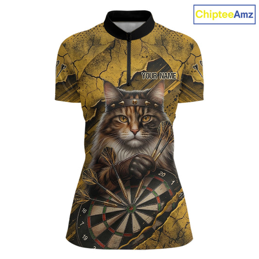 Funny Cat Cracked Darts Shirt For Women Custom Yellow Grunge Darts Team Jersey, Darts Gifts NYN3006
