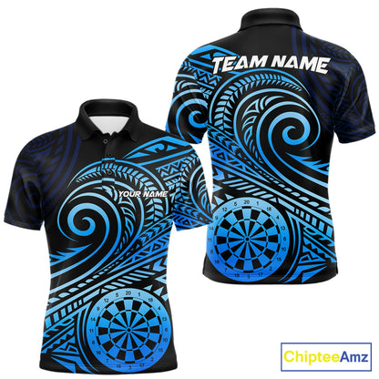 Black Blue Tribal Pattern Men Darts Polo & 1/4-Zip Shirt Personalized Tribal Dart Team Appeal NYN3007
