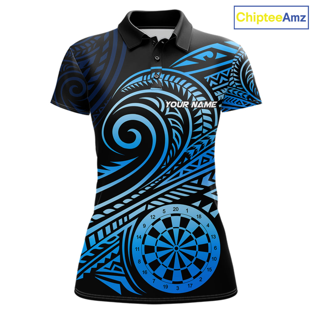 Black Blue Tribal Pattern Women Darts Polo & 1/4-Zip Shirt Personalized Tribal Dart Team Appeal NYN3007