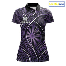 Load image into Gallery viewer, Black Purple Tribal Pattern Darts Polo &amp; 1/4-Zip Shirt For Women Personalized Tribal Dart Team Appeal NYN3009