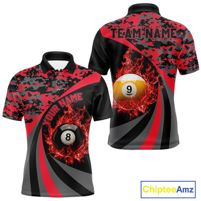 Black Red Camo Flame 8 Ball 9 Ball Pool Shirt For Men Custom Billiard Team Jersey