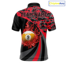 Load image into Gallery viewer, Black Red Camo Flame 8 Ball 9 Ball Pool Shirt For Men Custom Billiard Team Jersey