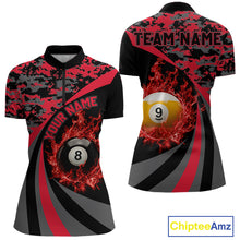 Load image into Gallery viewer, Black Red Camo Flame 8 Ball 9 Ball Pool Shirt For Women Custom Billiard Team Jersey