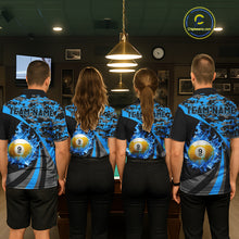 Load image into Gallery viewer, Flame 8 Ball &amp; 9 Ball Billiard Pool Shirt For Women Custom Black And Blue Camo Billiard Team Attire NYN3431