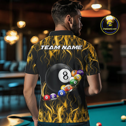 Fire Flame 8 Ball Billiard Pool Shirt For Men Custom Yellow Light Billiard Ball Team Jersey NYN3432