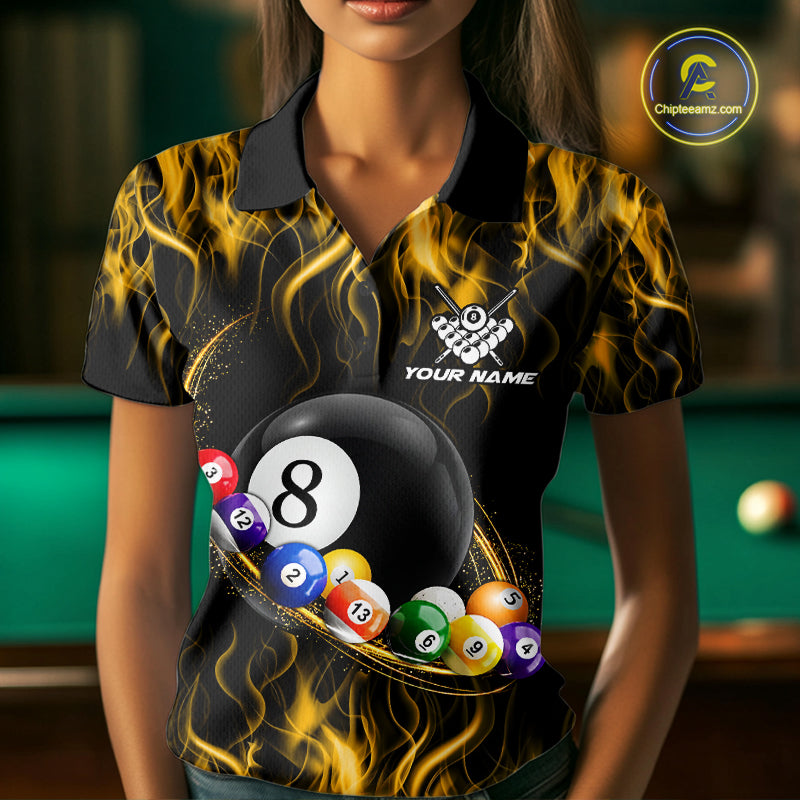 Fire Flame 8 Ball Billiard Pool Shirt For Women Custom Yellow Light Billiard Ball Team Jersey NYN3432