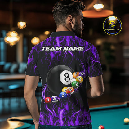 Fire Flame 8 Ball Billiard Pool Shirt For Men Custom Purple Light Billiard Ball Team Jersey NYN3433