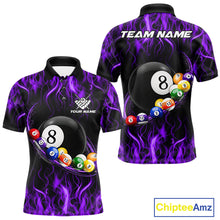 Load image into Gallery viewer, Purple Light Fire Flame 8 Ball Pool Shirt For Men Custom Billiard Ball Team Jersey