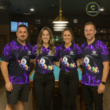 Load image into Gallery viewer, Fire Flame 8 Ball Billiard Pool Shirt For Women Custom Purple Light Billiard Ball Team Jersey NYN3433