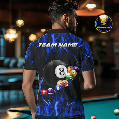 Fire Flame 8 Ball Billiard Pool Shirt For Men Custom Blue Light Billiard Ball Team Jersey NYN3434