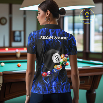 Fire Flame 8 Ball Billiard Pool Shirt For Women Custom Blue Light Billiard Ball Team Jersey NYN3434