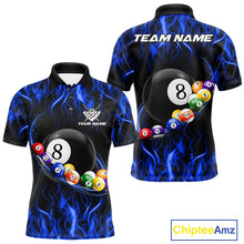 Load image into Gallery viewer, Blue Light Fire Flame 8 Ball Pool Shirt For Men Custom Billiard Ball Team Jersey