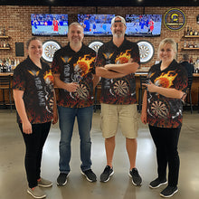 Load image into Gallery viewer, Custom Red Flames Skull Darts Polo 1/4 Zip Shirts For Women, Skeleton Dart Team Tournament Jerseys NYN3717