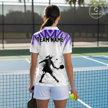 Load image into Gallery viewer, Custom White And Purple Grunge Pickleball Paddle League Jerseys Women Pickleball Team Shirts NYN2141
