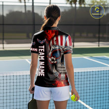 Load image into Gallery viewer, Custom Sugar Skull Red Flaming Pickleball League Jerseys Women Pickleball US Flag Team Shirts NYN2149