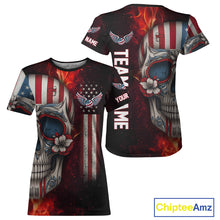 Load image into Gallery viewer, Custom Sugar Skull Red Flaming Pickleball League Jerseys Women Pickleball US Flag Team Shirts NYN2149