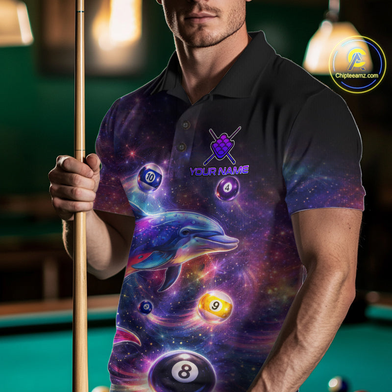 Funny Dolphin Rainbow Galaxy Pool Ball Billiard Shirt For Men Personalized Billiard Team Apparel NYN2637