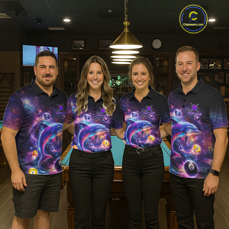 Funny Dolphin Rainbow Galaxy Pool Ball Billiard Shirt For Women Personalized Billiard Team Apparel NYN2637