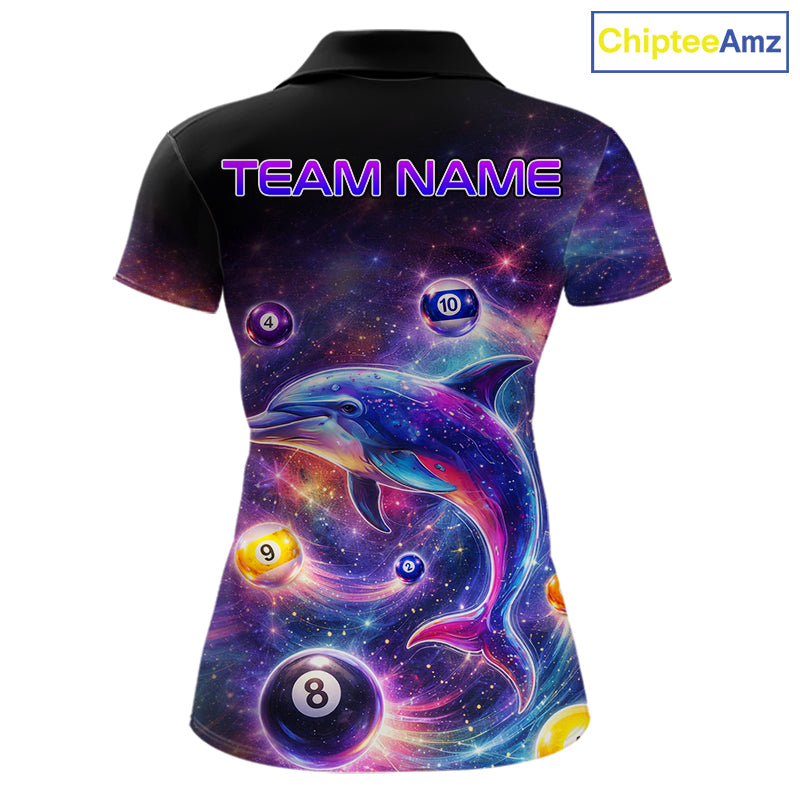 Funny Dolphin Rainbow Galaxy Pool Ball Billiard Shirt For Women Personalized Billiard Team Apparel NYN2637