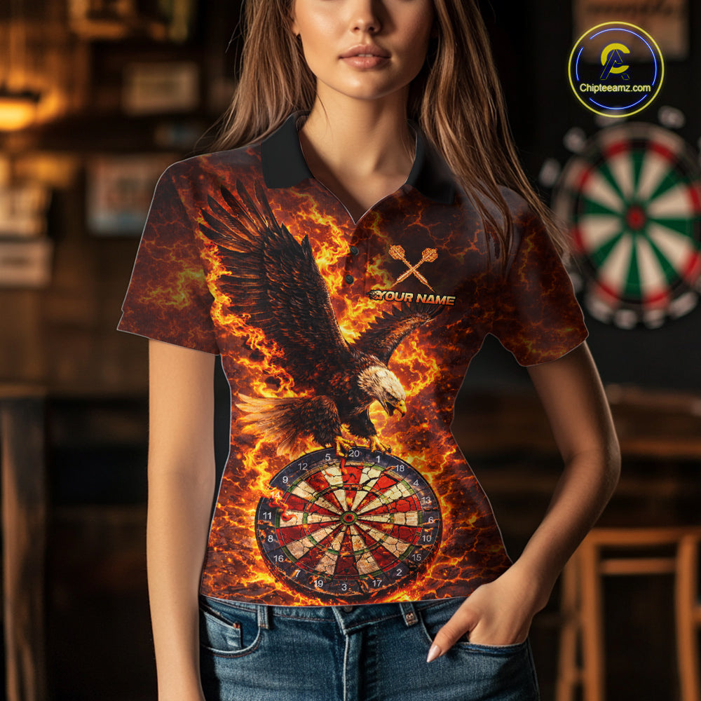 Fire Flame Eagle Red-Blue Cracked Dartboard Women Darts Polo Shirt Custom Dart League Shirts NYN2644