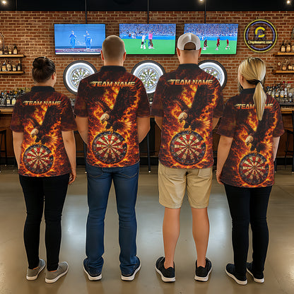 Fire Flame Eagle Red-Blue Cracked Dartboard Women Darts Polo Shirt Custom Dart League Shirts NYN2644