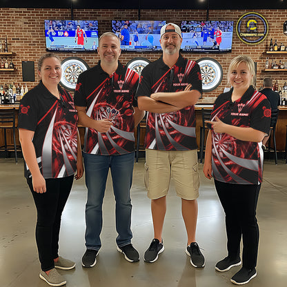 Custom Red Flaming Dartboard & Arrow Men Darts Polo & 1/4-Zip Shirts Dart Team Jerseys NYN2800