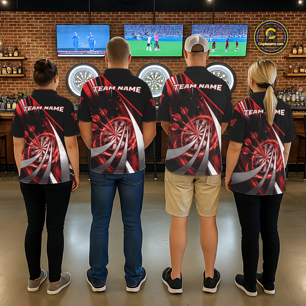 Custom Red Flaming Dartboard & Arrow Men Darts Polo & 1/4-Zip Shirts Dart Team Jerseys NYN2800