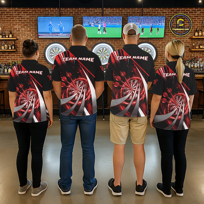 Custom Red Flaming Dartboard & Arrow Men Darts Polo & 1/4-Zip Shirts Dart Team Jerseys NYN2800