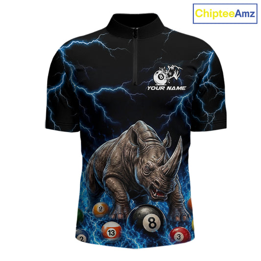 Funny rhino billiard 8 ball pool shirt for men custom thunder lightning billiard jersey blue