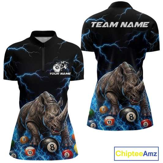 Funny rhino billiard 8 ball pool shirt for women custom thunder lightning billiard jersey blue