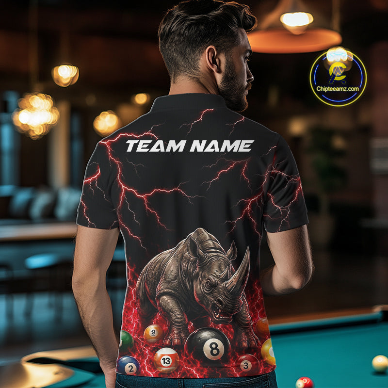 Funny Rhino Billiard 8 Ball Pool Shirt For Men Custom Thunder Lightning Billiard Team Jersey | Red NYN3437