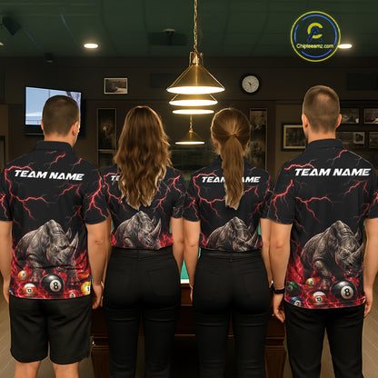 Funny Rhino Billiard 8 Ball Pool Shirt For Men Custom Thunder Lightning Billiard Team Jersey | Red NYN3437